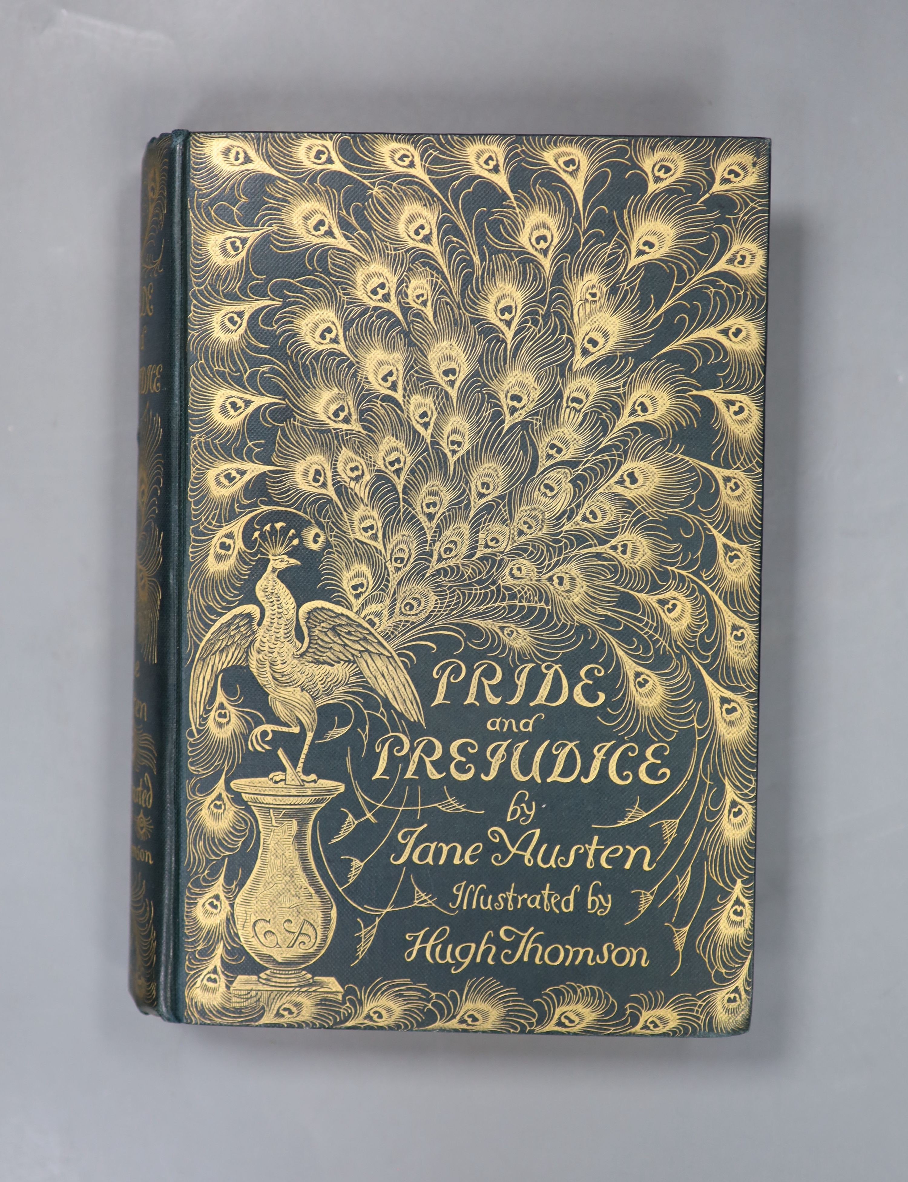 Austen, Jane - Pride and Prejudice, illustrated by Hugh Thomson, original gilt decorated cloth, first ‘’Peacock’’ edition, bookplate with presentation inscription pasted to front inner board, fly leaves spotted, text and